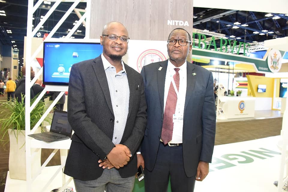 Executive Vice Chairman, Nigerian Communications Commission, and Prof. Umar Garba Danbatta and DG of NITDA, Dr Pantami at NITDA's booth within the Nigerian Pavilion. in Durban